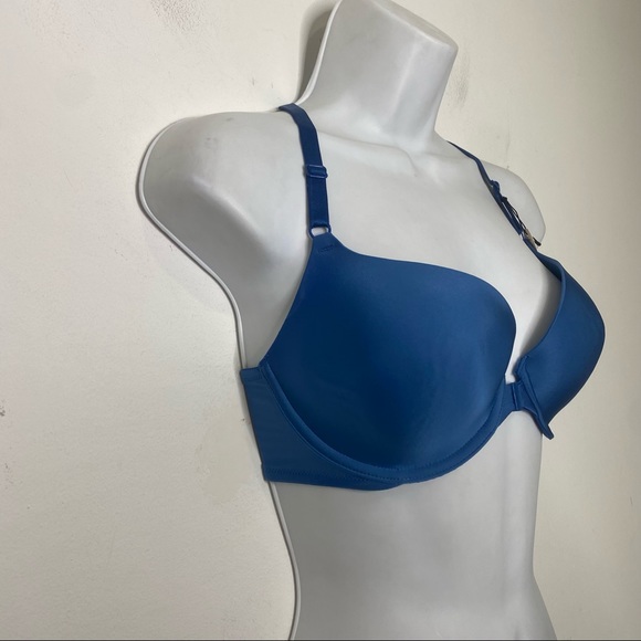 NWT Victoria Secret Blue Lined Demi Front Closure Bra With Criss Cross Back 32DD - Picture 4 of 11